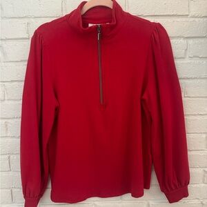 Chico's Red Top with gunmetal zipper. Long sleeve with gathers. Chicos Sz 1/8-10